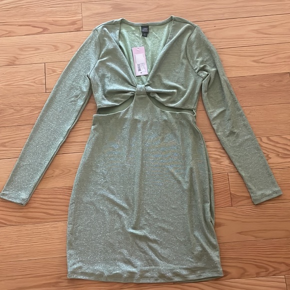 NWT Long Sleeve Cut Out Lurex Bodycon Dress - Wild Fable Green - Picture 7 of 8